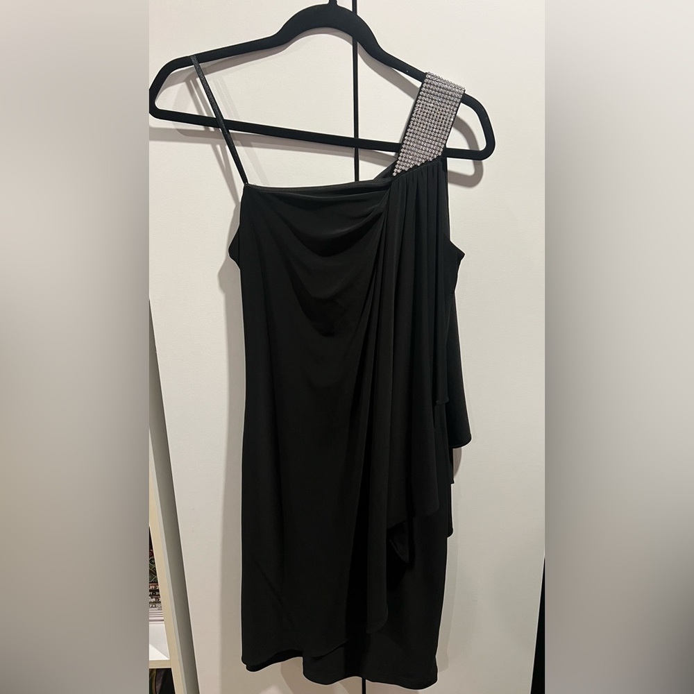 Le Chateau Black One-Shoulder Dress with Embellished Detail